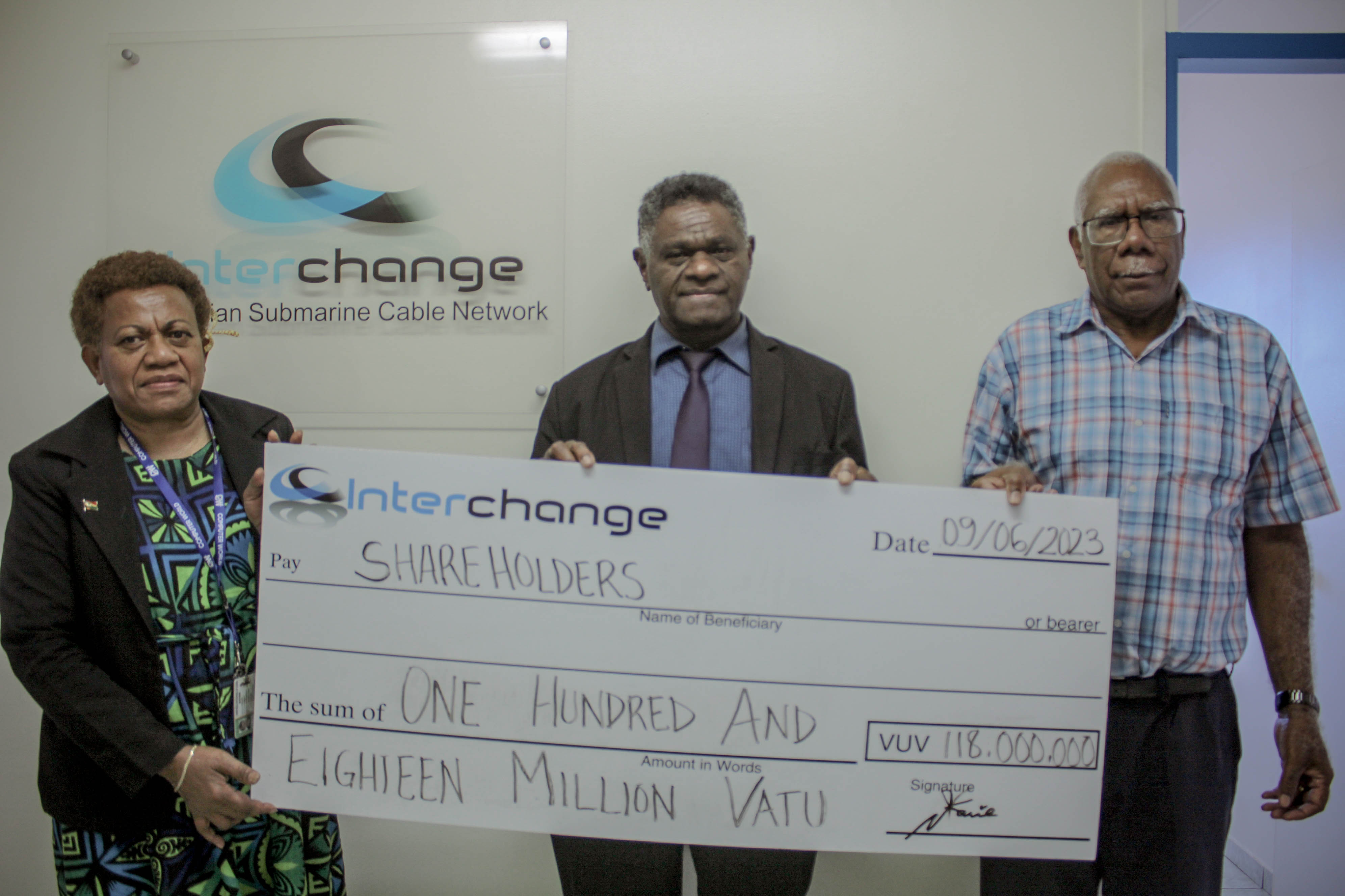 Interchange Limited Handing over of Dividend to Vanuatu Government