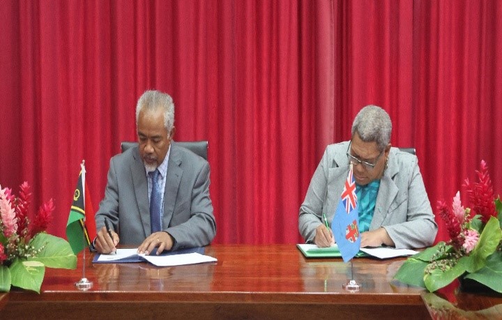 Mr. George Manuiri (Director General PMO) and Dr. Raijeli Taga (Permanent Secretary, Foreign Affairs of Fiji)